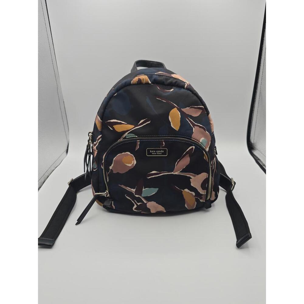 Kate Spade NY Chelsea Nylon Backpack Painted Floral Black Multi Travel Bag 10”